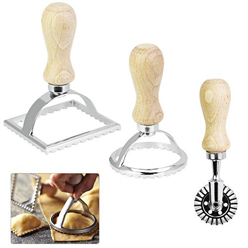 CODIRATO 3 PCS Cortadores de Raviolis, Corta Ravioles con Mango de Madera Molde para Empanadillas para Hacer Raviolis, Empanadillas o Galletas