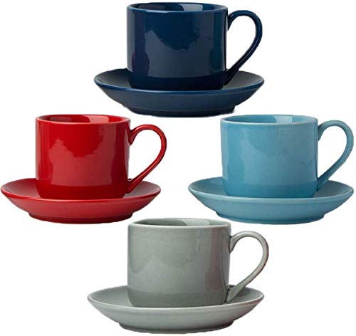 Comfify Juego de 4 Tazas para Espresso con Platos a Juego - Porcelana Multicolor, Juego de 8 Tazas de Regalo - Tazas de café Italiano, Taza de café Turco - Dopio. 112ml