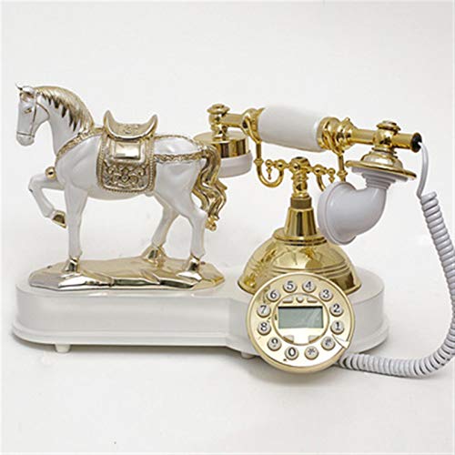 Comfort Volume Teléfono Fijo Teléfono con cable con cable de botón retro con modelo de caballo 3D, identificador de llamadas, pantalla azul de pantalla, manos libres, calendario para oficina en casa