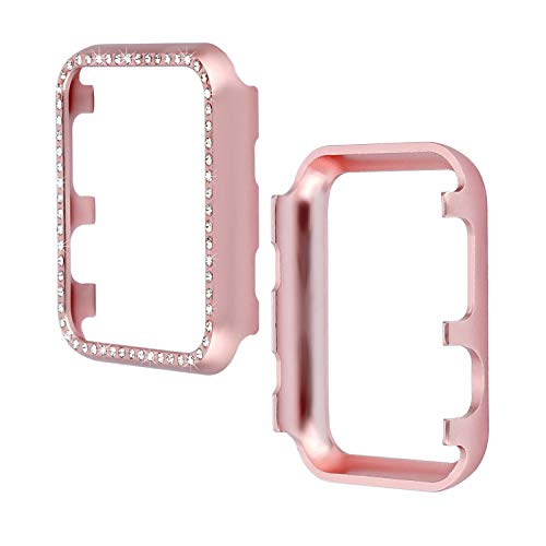Compatible con Apple Watch 38mm Funda Glitter Oro Rosa, Glitter Brillantina Case Aleación de aluminio Diamante Brillante Brillo Protectora Cubierta Compatible para Reloj Apple iWatch 38mm Series 3/2/1