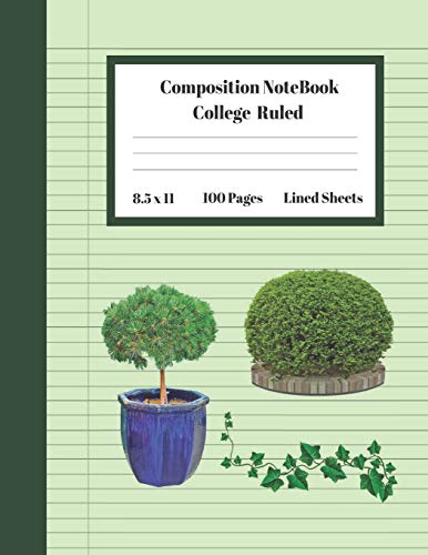 Composition Notebook College Ruled Lined Sheets: Large Pretty Under 10 Dollar Notebook Paper Back to School Bonsai Botanical Pot Plant Gifts and Home ... Teens Women students Kids Adults Teachers