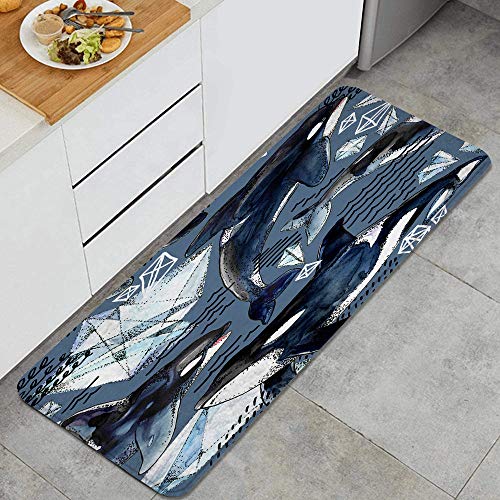 DAHALLAR Anti Fatiga Cocina Alfombra del Piso,Orca. Acuarela ártico Hielo y océano,Antideslizante Acolchado Puerta Habitación Bañera Alfombra Almohadilla,120 x 45cm