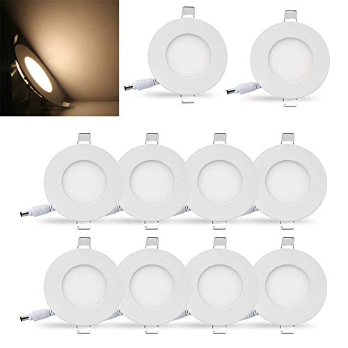 Deaunbr LED da incasso a soffitto Round Panel Lights Downlight Dimmerabile 10 confezioni Faretti bianchi caldi 6W AC85-265V Faretti piatti per bagno Cucina Soggiorno Corridoio Stage Office