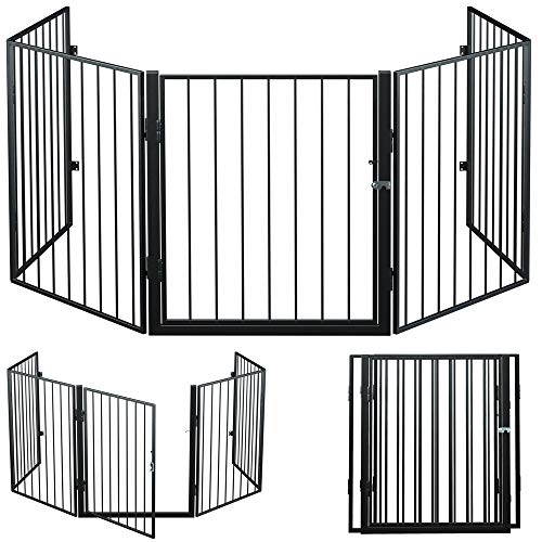 Deuba Reja de protección de Chimenea 310cm largo rejilla protectora para animales 75,5 x 70 x 15cm con Puerta 5 elementos