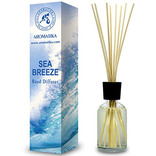 Difusore Aroma Brezza marina 100ml - 100% Puro & Natural - Set con 8 Varillas de Bambú - Humidificador - Ambientador de Bambú - Hogares - Oficinas - Boutiques - Restaurantes Aromaterapia