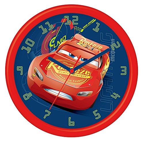 Disney Cars 3 - Reloj de pared en caja de regalo, Plástico, 24 cm, Multicolor