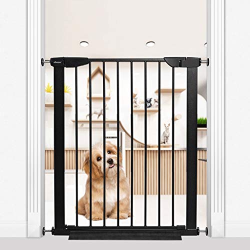 Doble Bloqueo de Puerta de bebé - Cierre automático de la Mascota sin Gat Puñetazo, 29,5 × 32,3 Pulgadas Valla de Seguridad for escaleras, Cocina, Portal (Color : Black)