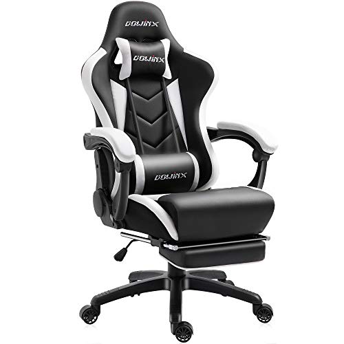 Dowinx Silla Gaming Sillón Reclinable Ergonómica para Computadora con Soporte Lumbar Masaje, sillón estilo competición Sillas Gamuza Deportes Electrónicos Cuero con Reposapiés Retráctil (Negro&Blanco)