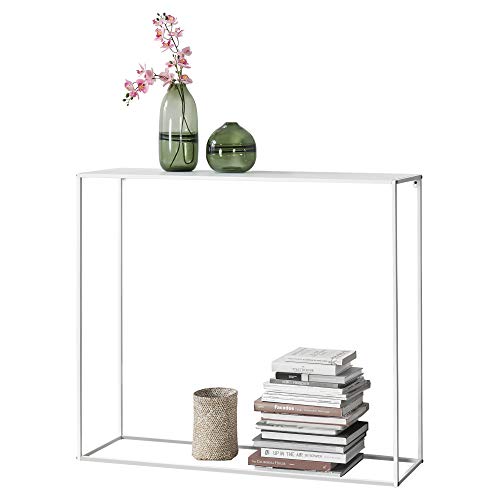 [en.casa] Mesa Consola 95cm x 110cm x 32cm Mesa Pequeña Estable Almacenamiento de Pared Blanco Mate