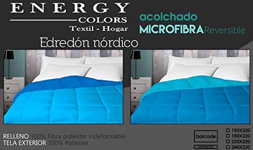 Energy Colors Textil - Hogar - Tokio - Relleno Nórdico 350 gr Reversible Liso Tacto Plumón Microfibra Otoño - Invierno (Azul, Cama 90 (150 x 220 cm))