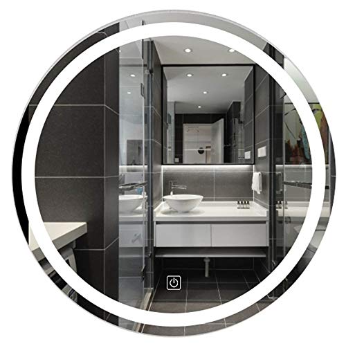 Espejo de baño LED Mirror-Smart, espejo de maquillaje redondo de pared, conexión Bluetooth, temperatura de tiempo, interruptor táctil, atenuación continua/A / 60cm