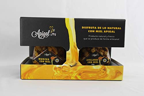 Estuche de miel regalo (Miel Nueces 300g + Avellanas 300g) con cucharilla