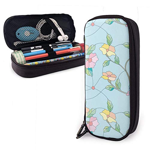 Estuche Escolar de Gran Capacidad, Bolsa de Lápiz Organizador para Material Papelería con Cremallera Doble Mariposa y flores estilo vidriera para Hombre Mujer Estudiante en Escuela Oficina