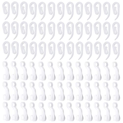 Fangehong 50pcs Gancho para Cortina de Plástico + 50pcs Ganchos Deslizantes de Cortina, Blanco Corchetes de Riel de Cortina para Cortinas Ventana Cortinas Ducha