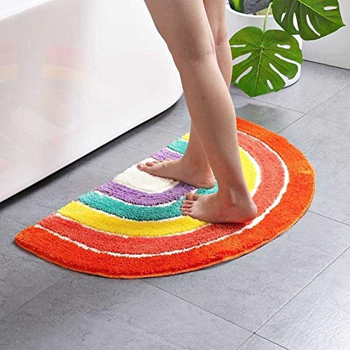 FCS Alfombra de baño Rainbow semicircular Cubierta Estera del Piso Mat Puerta de la habitación del umbral Aspirar Mat Baño Absorbente de Dibujos Animados Alfombra del Piso (Color : Red)