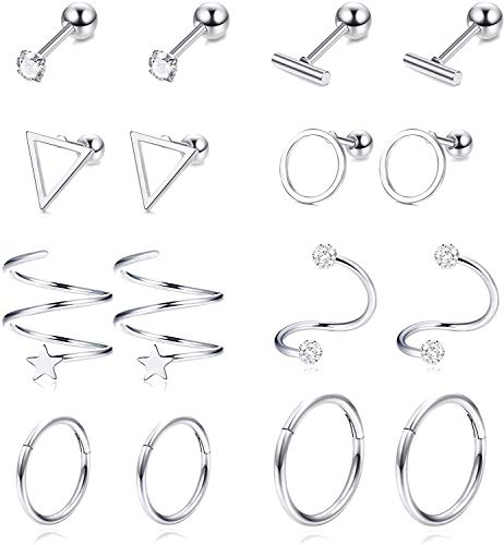 Finrezio 8 Pares Cartílago De Oreja De Acero Inoxidable Aretes Hélice Tragus Daith Joyas Piercing Barbell Pendientes De Aro Para Mujer Hombre