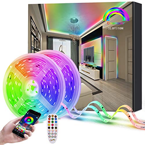 Fortand Luces LED 10M (2x5m) Tiras LED, Dreamcolor RGBIC 5050 Bluetooth Control APP, 12V Impermeable Tira de luz LED con Control Remoto y Caja de Control para la Habitación, Techo