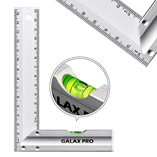 GALAX PRO 150 mm Reglas de Acero Inoxidable , 90° de Precisión con Nivel de Burbuja, Mango de Aleación de Aluminio, para Ingeniería, Medición, Dibujo - S0403