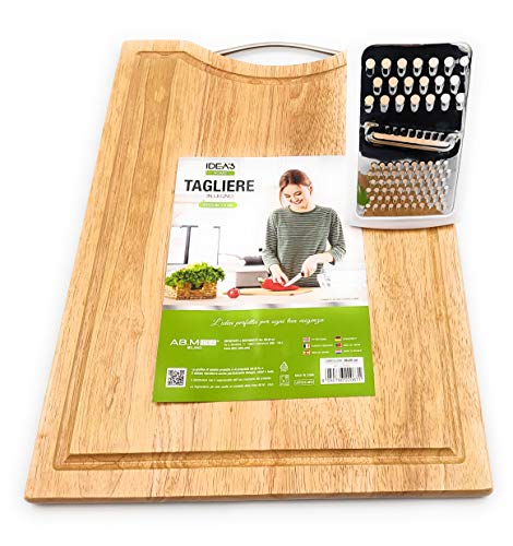 Generico Set: 2 en 1: tabla de cortar de madera de bambú extra grande + Rallador de queso pequeño ►tabla y tabla para cortar pan, embutidos, carne (cortador de 38 x 28 x 1 + rallador).