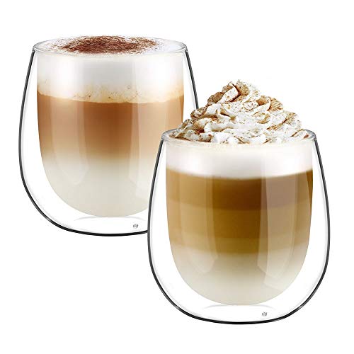 Glastal 250ml Vaso de Vidrio de Borosilicato de Aislamiento Térmico de Doble Pared para Café, Leche, Té y Más, Conjunto de 2