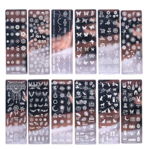 GOTONE 12 Piezas Placas Para Uñas,Plantillas de uñas Nail Art Stamping Plantillas Uñas Decoracion Arte De Uñas Diy Del Clavo Del Sello Placas Estampado Manic