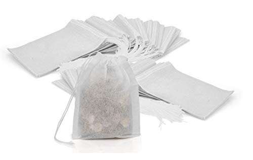 Granny's Kitchen 100 Bolsas de Te Vacías y Desechables - Bolsitas de Papel Desechables Estériles con Hilo - Filtros para Té y Infusión de Hierbas - Blanco