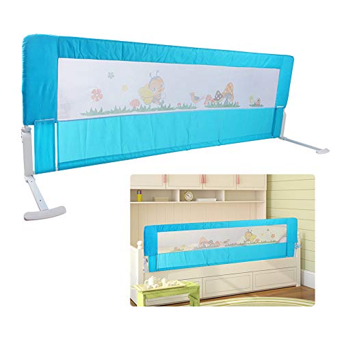 Greensen Barandilla de La Cama Guardia de Seguridad para Niños, Plegable Riel de Barrera Cama Transpirable (Azul, 150 x 54 cm)