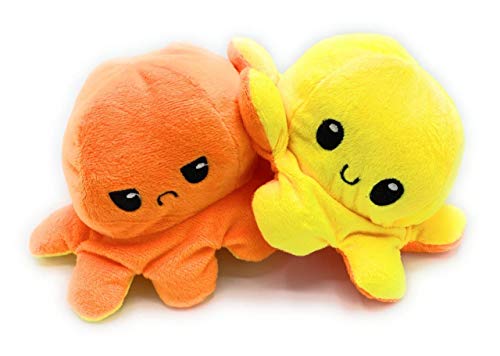 GS1 Global Office Pulpo Reversible, Pulpo de Doble Cara, Pulpo Sonriente y Triste, Regalar, Esponjoso, blandito y cariñoso. (Amarillo-Naranja)