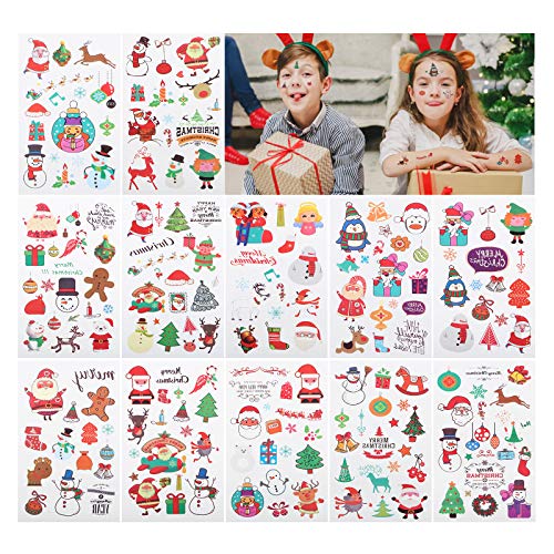 GWHOLE Navidad Pegatinas Tatuajes Temporales para Niños - Pegatinas Lindas de Colores Tattoos para Disfraces Infantiles Navidad Decoraciones Fiestas Divertidas Accesorios Dibujos Navideños Varios