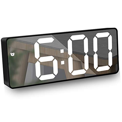 HAL Reloj Despertador Digital, Pantalla LED Espejo Grande de 6.5" con Fecha/Temperatura/Ajustable Brillo,Snooze Reloj Digital para Viajes/Dormitorio/Oficina/Cocina, USB y Funciona con Pilas-Negro