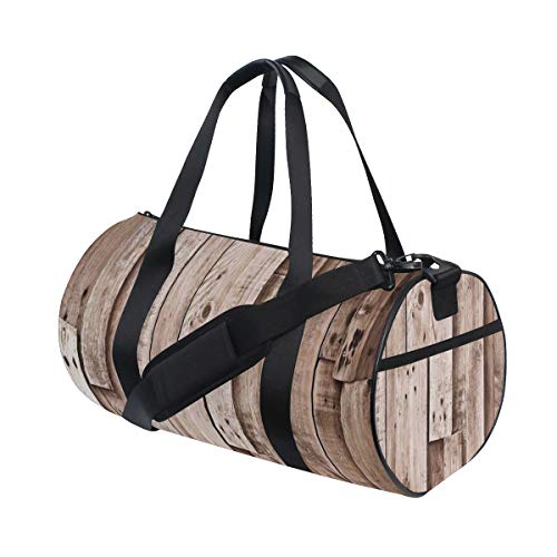 HARXISE Lámina de madera Vintage Granero Piso，Bolsa de equipaje de viaje Deporte Lienzo ligero Equipaje de fitness Bolso de tambor Desmontable