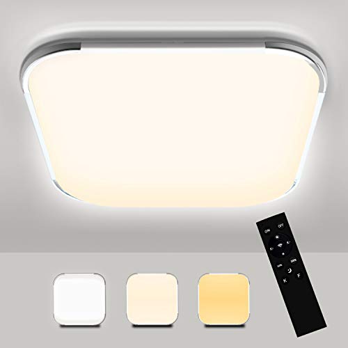 Hengda 24W Regulable Plafon LED de techo, LED Plafón cuadrado, Brillo Ajustable, Temperatura de Color Regulable 2700K-6500K, Lamparas De Techo para Sala Dormitorio Cocina Baño Pasillo