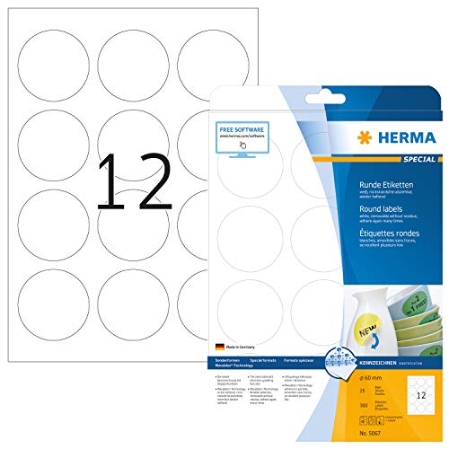 Herma 5067 - Pack de 300 etiquetas, diámetro 60 mm, color blanco
