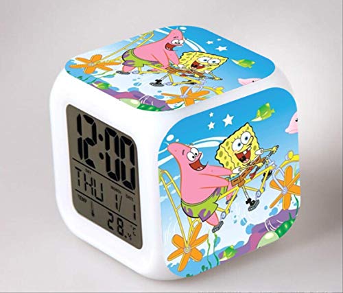 HHIAK666 Bob Esponja 7 Reloj Despertador De Color, Led Quad Reloj, Estudiante Y Los Niños Creativo Regalo De Cambio De Color Reloj Despertador 8Cm 36