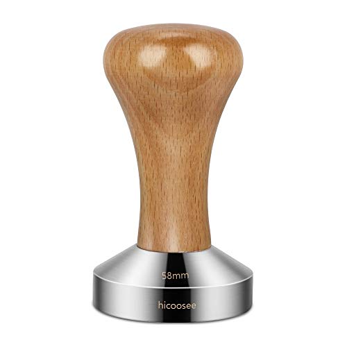 hicoosee Café Tamper, 58mm Tamper de Acero Inoxidable para Café Exprés Prensador para Café Base Plana