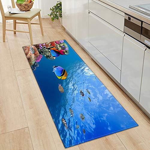 HLXX Alfombra de Piso de Cocina Ocean World Alfombra de Sala de Estar Alfombra de Puerta de casa Decoración de Piso de Dormitorio Alfombra Antideslizante de baño A12 60x90cm