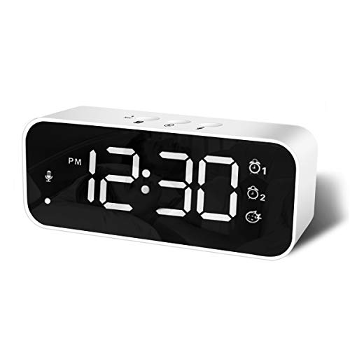 HOMVILLA Reloj Despertador Digital con Pantalla LED Grande, Alarma de Espejo Portátil, Sonido Grabar, Alarma Dual, Despertadores Electrónico con 9 Sonidos de Alarma, 12/24 Horas, 3 Brillo, Snooze