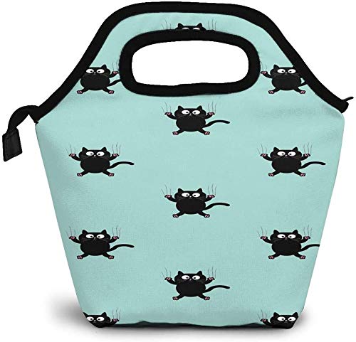 Humorous Animal Art Funny Cute Black Cat Bolsa de almuerzo con aislamiento personalizado Bento Box Picnic Cooler Bolso portátil Bolsa de almuerzo para mujeres, niñas, hombres, niños