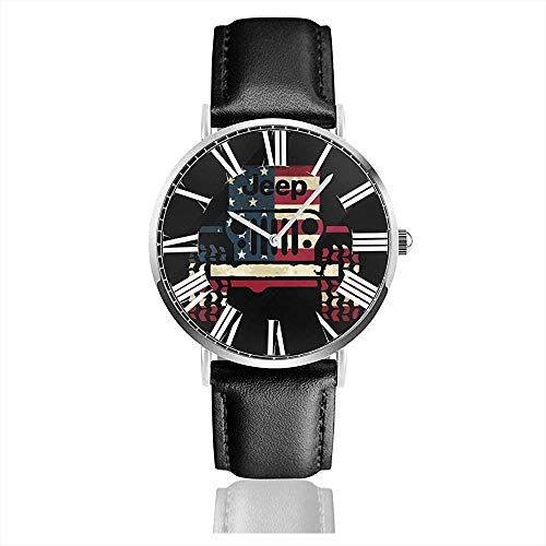 Jeep American Flag Watch Casual Correa de Cuero Negro Relojes de Pulsera para Hombres A Prueba de arañazos Hombre