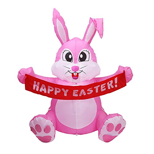 JooDaa Conejito de Pascua Inflable 1,5 Metros Inflable Rosa Lindo Conejo LED Luminoso decoración de jardín Inflable