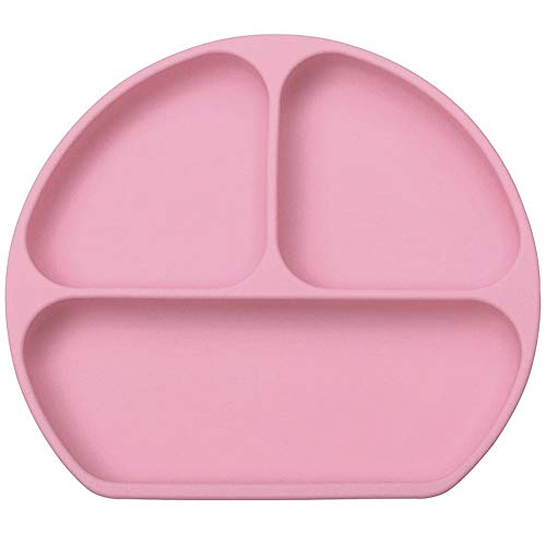 JPYH 1 Piezas Silicone grip drish, Bandeja Infantil Grado Alimenticio,Reutilizable Vajilla Infantil, Plato infantil con ventosas antivuelco, para Bebes y niños pequeños