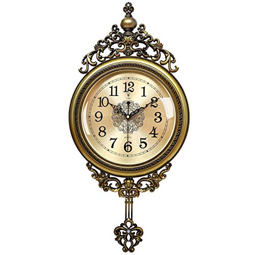 JSIHENA Reloj de Pared Silencioso Nordico, Creativo Oscilante Reloj de Pared Polaris Colgando, Reloj de Pared Dorada Relojes de Cuarzo para Dormitorio Pared Decoración del Hogar,Bronce