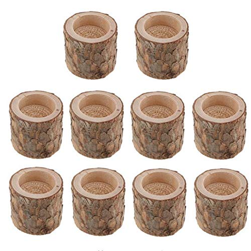 Juego de 10 portavelas de madera natural con forma de árbol de Navidad, portavelas de té hecho a mano, soporte para velas, base de madera para velas, decoración de hogar, fiestas, bares, cen