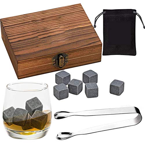 Juego de piedras para whisky, piedras de granito, cubitos de hielo reutilizables, juego de regalo para vodka, ginebra y más ron.