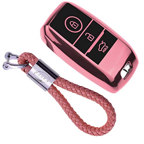 kaser Funda de Silicona para Llave Kia – Cover Mando Distancia Carcasa de TPU Cromo Suave para Keyless Kia Sorento Sportage Rio Carens Cadenza Carnival Optima Protección con Llaveros (Rosa)