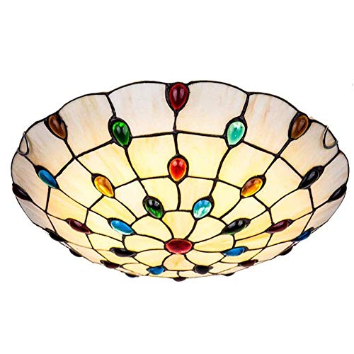 KBEST 50cm Estilo Tiffany Vidrio Plafón,E27 Piedras Preciosas De Colores Foco para Techo,4-Luces Vistoso Decoración Lámpara De Techo para Dormitorio Pasillo Comedor