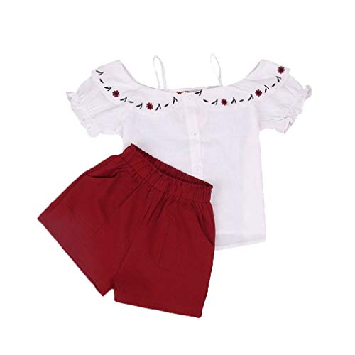 KEERADS KIDS verano T Shirts Infantinos para bebés y niños pequeños con hombros descubiertos y flores 1 2 3 4 5 6 7 9 años rojo 4-5 Años