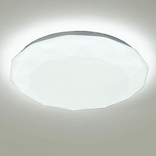 Kimjo Plafon LED de Techo 24W Luz Blanca, Lámpara de techo IP44 6000K 1500LM, LED Plafón Moderna Blanca para Sala de Estar Dormitorio Pasillo Decoración de cielo Estrellado, Luz de Techo Baño Φ34 cm