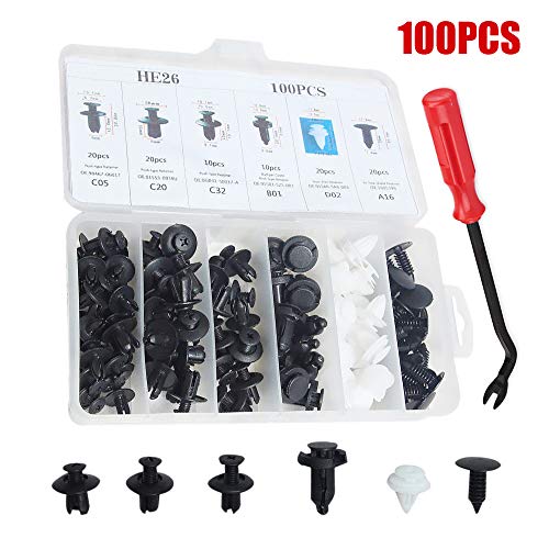 KKmoon Grapas Coche,100PCS Clips de Retención Remaches de Plástico Sujetadores Tornillos para Guardabarros Coche, Plastico Panel