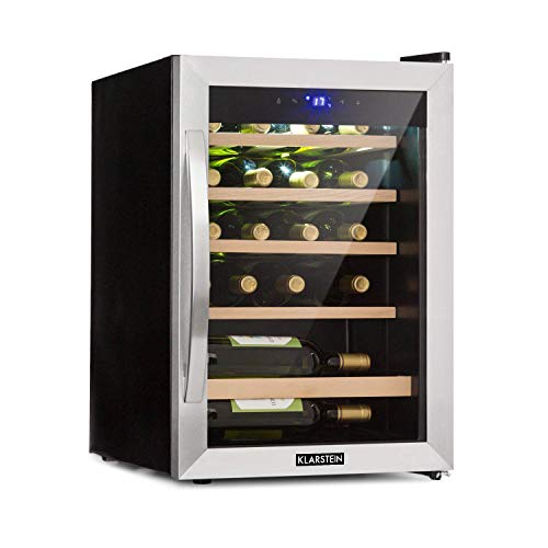 Klarstein Vinamour 19 - Nevera para vinos con puerta acristalada, 19 botellas de vino, 65 L, 4-18°C, solo 39 dB, Iluminación interior, Control táctil, Marco de acero, Antracita